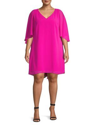 Vince Camuto Plus V Neck Crepe Ruffle Sleeve Dress