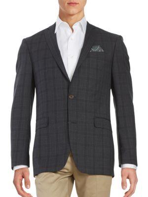 Tallia Orange Tonal Plaid Wool Suit Jacket