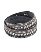 Swarovski Slake Pulse Grey Crystal-accented Leather Wrap Bracelet