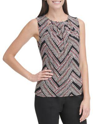 Tommy Hilfiger Chevron-print Pleated Keyhole Blouse