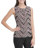 Tommy Hilfiger Chevron-print Pleated Keyhole Blouse