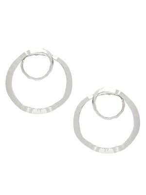 Cara Silvertone Hammered Swirl Hoop Earrings