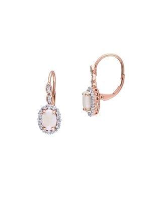 Sonatina 14k Rose Gold, Oval-cut Opal, White Topaz And Diamond Accent Halo Vintage Earrings