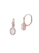 Sonatina 14k Rose Gold, Oval-cut Opal, White Topaz And Diamond Accent Halo Vintage Earrings