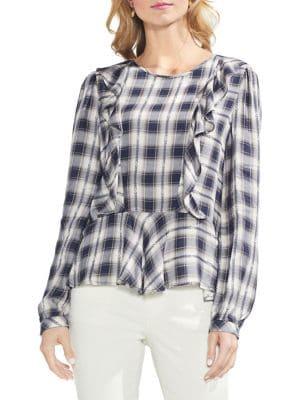 Vince Camuto Estate Jewels Plaid Jacquard Blouse