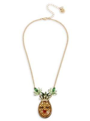 Betsey Johnson Picnic Pineapple Goldtone & Crystal Pendant Necklace