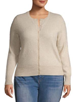 Lord & Taylor Plus Cashmere Crewneck Cardigan