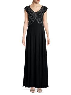 J Kara Sleeveless Embellished Column Gown