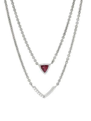 Lord & Taylor Rhodolite Garnet, White Topaz And Sterling Silver Pendant Necklace