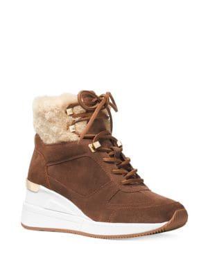 Michael Michael Kors Liv Shearling-trim Suede Wedge Booties