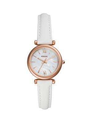 Fossil Carlie Mini 3-hand Stainless Steel & Leather-strap Watch