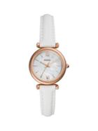 Fossil Carlie Mini 3-hand Stainless Steel & Leather-strap Watch