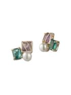 Carolee Florence Amethyst & Faux-pearl Cluster Stud Earrings
