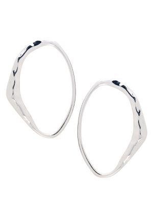 Design Lab Silvertone Polished Irregular Oval Hoop Earrings