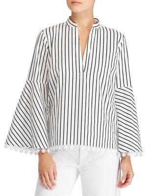 Lauren Ralph Lauren Stripe Cotton Bell-sleeve Top