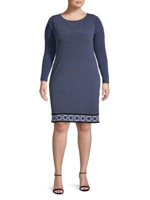 Michael Michael Kors Plus Long-sleeve Dotted Shift Dress
