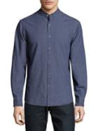Black Brown Banded-collar Denim Shirt