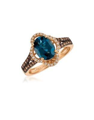 Le Vian Chocolatier Deep Sea Blue Topaz, Vanilla Diamonds, Chocolate Diamonds & 14k Strawberry Gold Ring