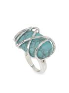 Robert Lee Morris Soho Turks & Beads Silvertone & Turquoise Wire Wrapped Ring