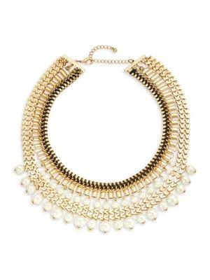 Design Lab Goldtone Chain & Faux Pearl Layered Statement Necklace