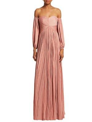 Halston Heritage Pleated Off-the-shoulder Evening Gown