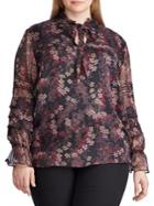 Lauren Ralph Lauren Plus Relaxed-fit Tie-neck Georgette Blouse