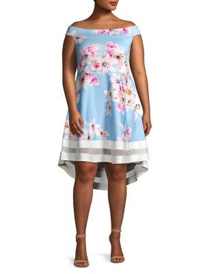 Quiz Curve Plus Bardot Floral Fit-&-flare Dress