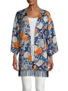 Highline Collective Satin Floral Fringed Kimono Jacket