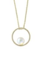 Effy 14k Yellow Gold, 7mm Freshwater Pearl And Diamond Pendant Necklace