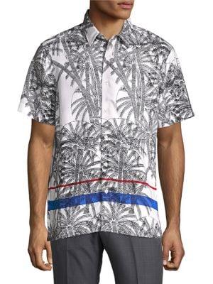 Perry Ellis Slim-fit Palm-print Short-sleeve Shirt