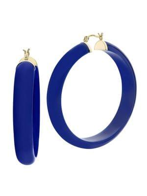 Gold And Honey Round Lapis Lucite Hoop Earrings