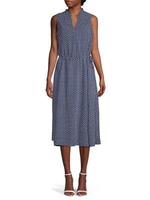 Anne Klein Ditsy Patterned Drawstring Midi Dress