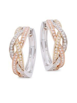 Lord & Taylor 14k Yellow, White And Rose Gold Diamond Hoop Earrings