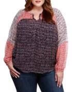 Lucky Brand Plus Plus Mixed Print Peasant Top