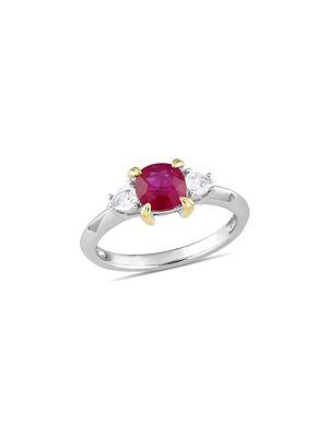 Sonatina 14k White And Yellow Gold, Three-stone Ruby And White Sapphire Ring