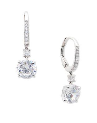Crislu Classic Crystal, Sterling Silver And Pure Platinum Brilliant Drop Earrings