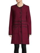 Karl Lagerfeld Paris Collarless Tweed-trimmed Long Coat