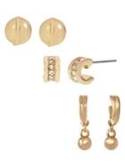 Laundry By Shelli Segal Red Wood Shores Set Of 3 Goldtone & Crystal Earrings Set