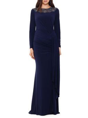 Xscape Embellished Long-sleeve Gown