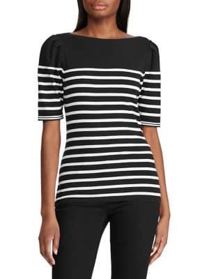 Lauren Ralph Lauren Puffed Elbow-sleeve Stretch Cotton Top