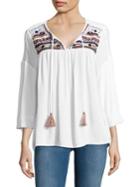 Lord & Taylor Embroidered Peasant Top