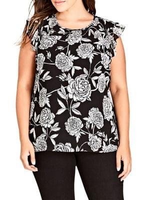 City Chic Plus Floral Smocked Top