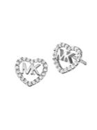 Michael Kors Sterling Silver & Crystal Logo Heart Stud Earrings