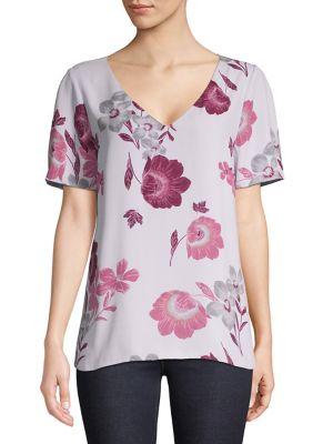 Joan Vass Floral V-neck Top