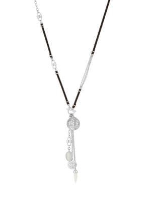 Lucky Brand Golden Hour Coin Crystal And Leather Charm Necklace