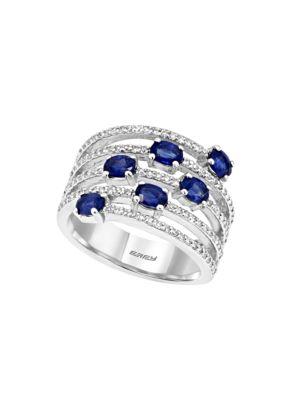 Effy Final Call Diamonds, Natural Sapphire And 14k White Gold Ring