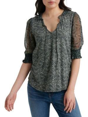 Lucky Brand Printed Flutter Blouse