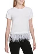 Calvin Klein Short Sleeve Feather-trimmed Top