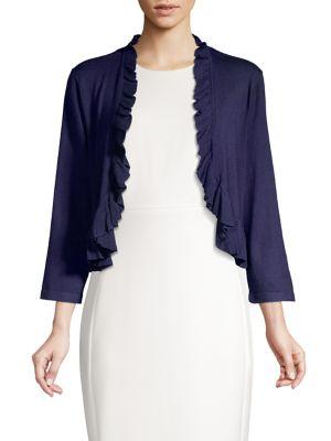 Karl Lagerfeld Paris Ruffle Front Long-sleeve Cropped Cardigan