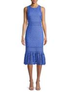 Badgley Mischka Platinum Lace Flounce-hem Bodycon Dress